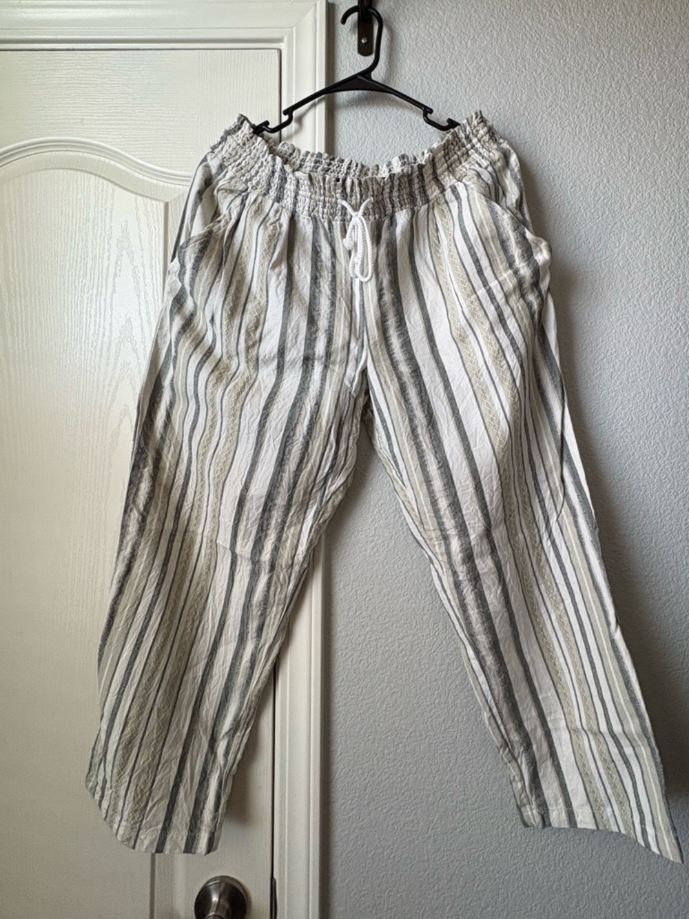 Almost Famous - Tan, Green and Cream  striped chopped pants- size Large
